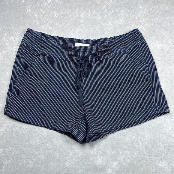 LOFT Shorts Women’s Size Medium Blue White Stripe Heavy Denim Drawstring Pocket - Picture 1 of 13